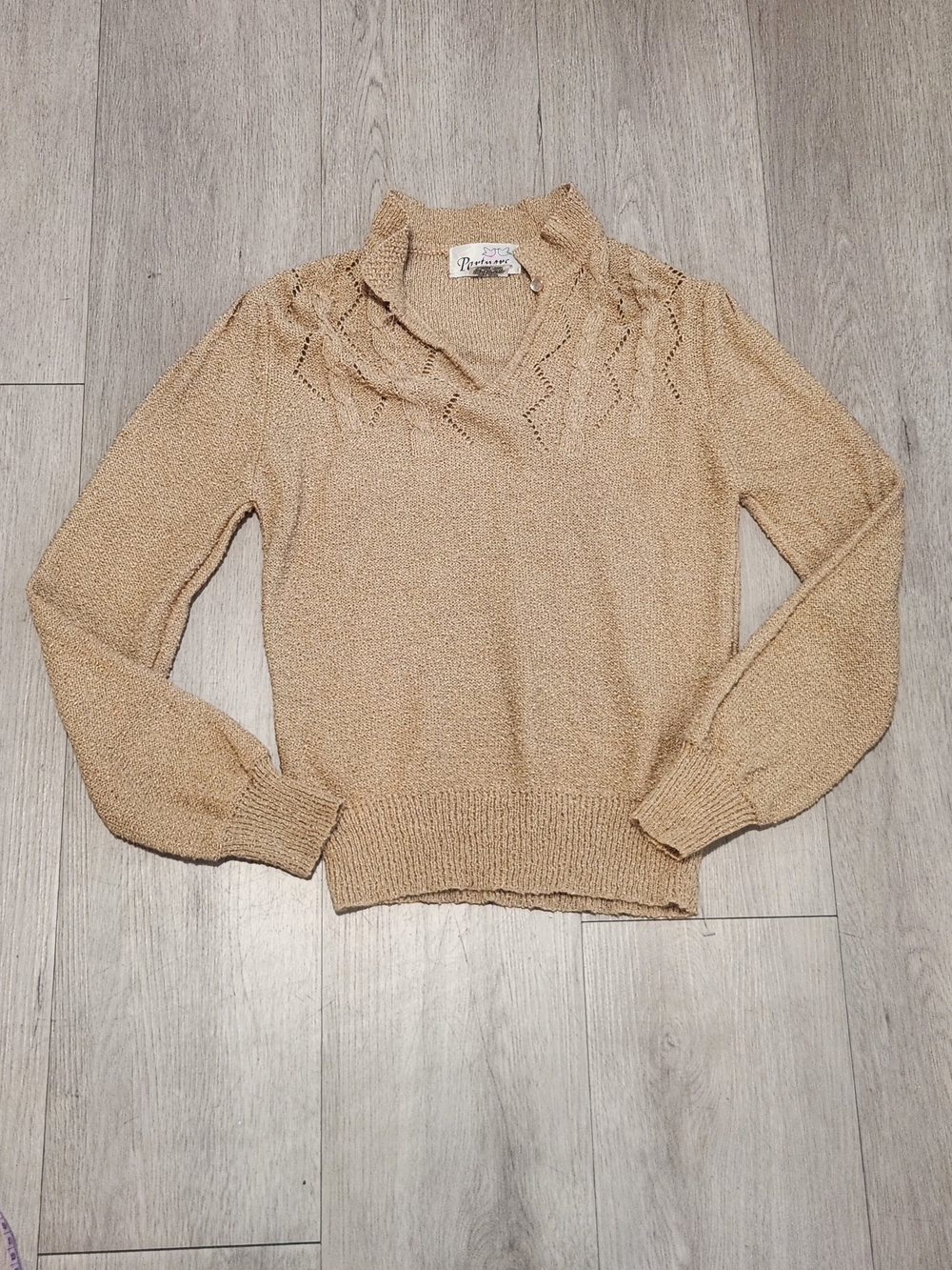 ✨ Vintage Partners Pointelle Knit Sweater Tan 10P Fits Like Xs